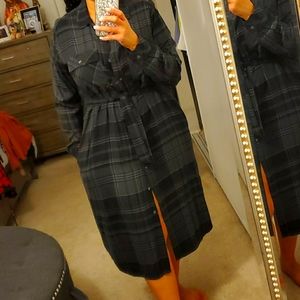 Dark gray plaid button down dress